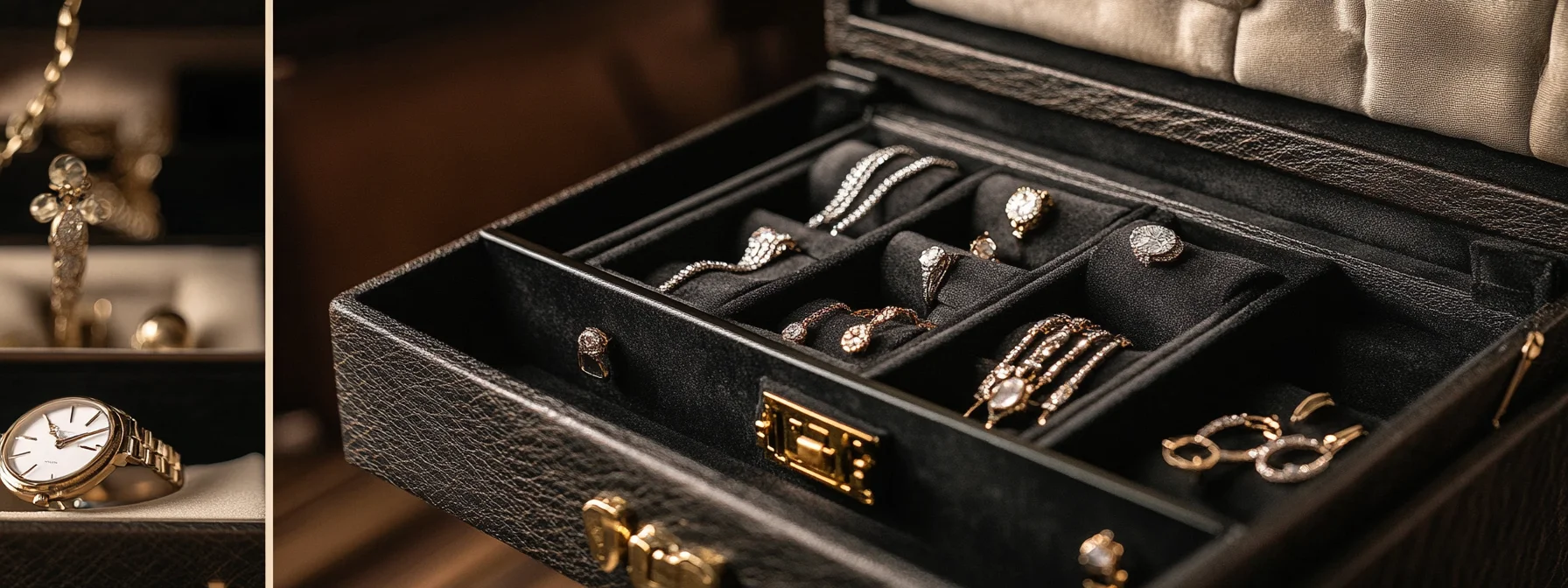 Open extra-large jewelry box, revealing ample showcase for jewelry.